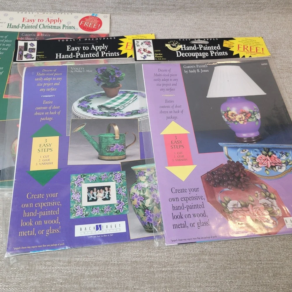Back Street Inc Decoupage Prints Hand Painted Floral Christmas HUGE LOT New